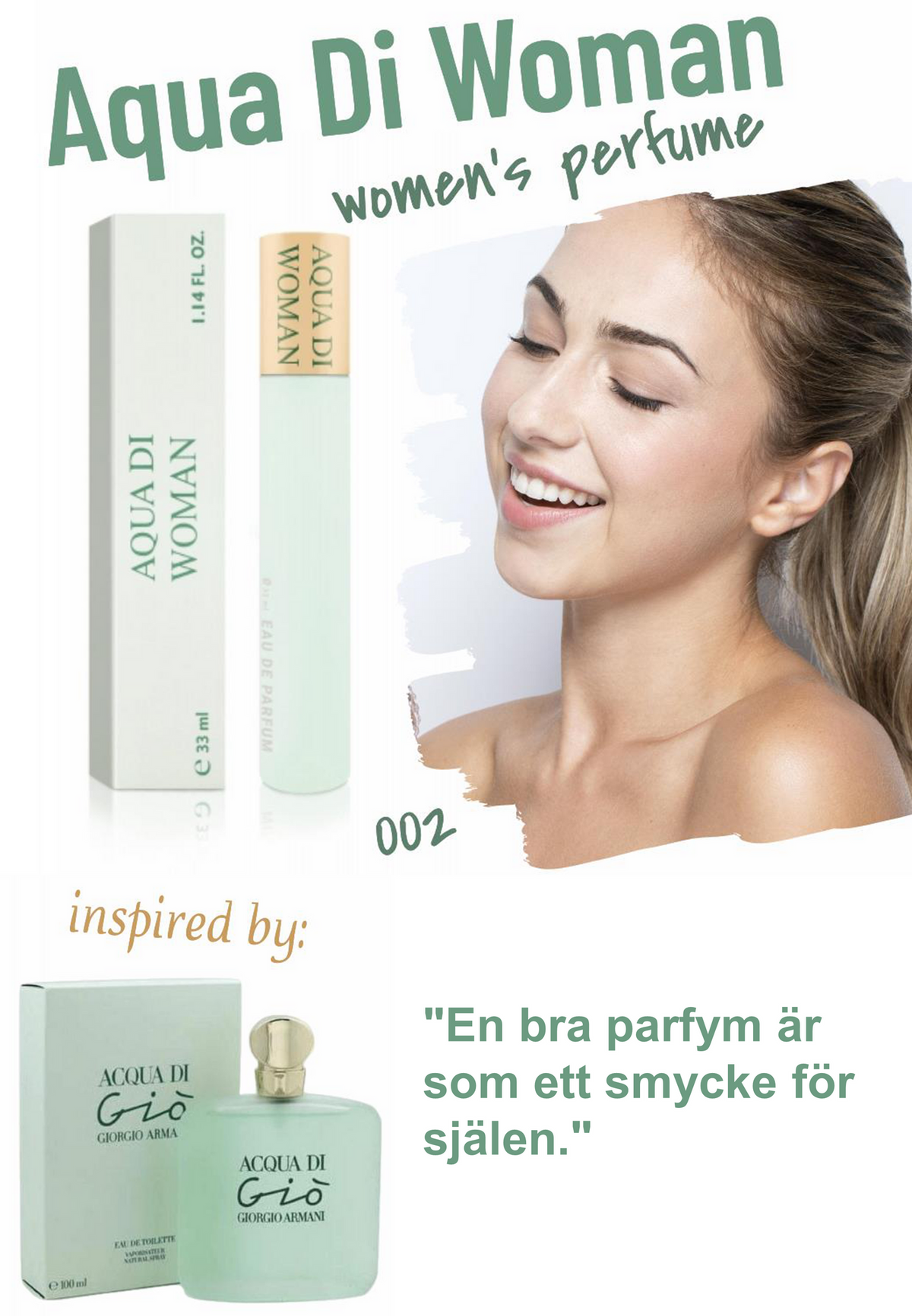 002. Aqua Di Woman - mini parfym för kvinnor - inspirerad av Acqua Di Gio*
